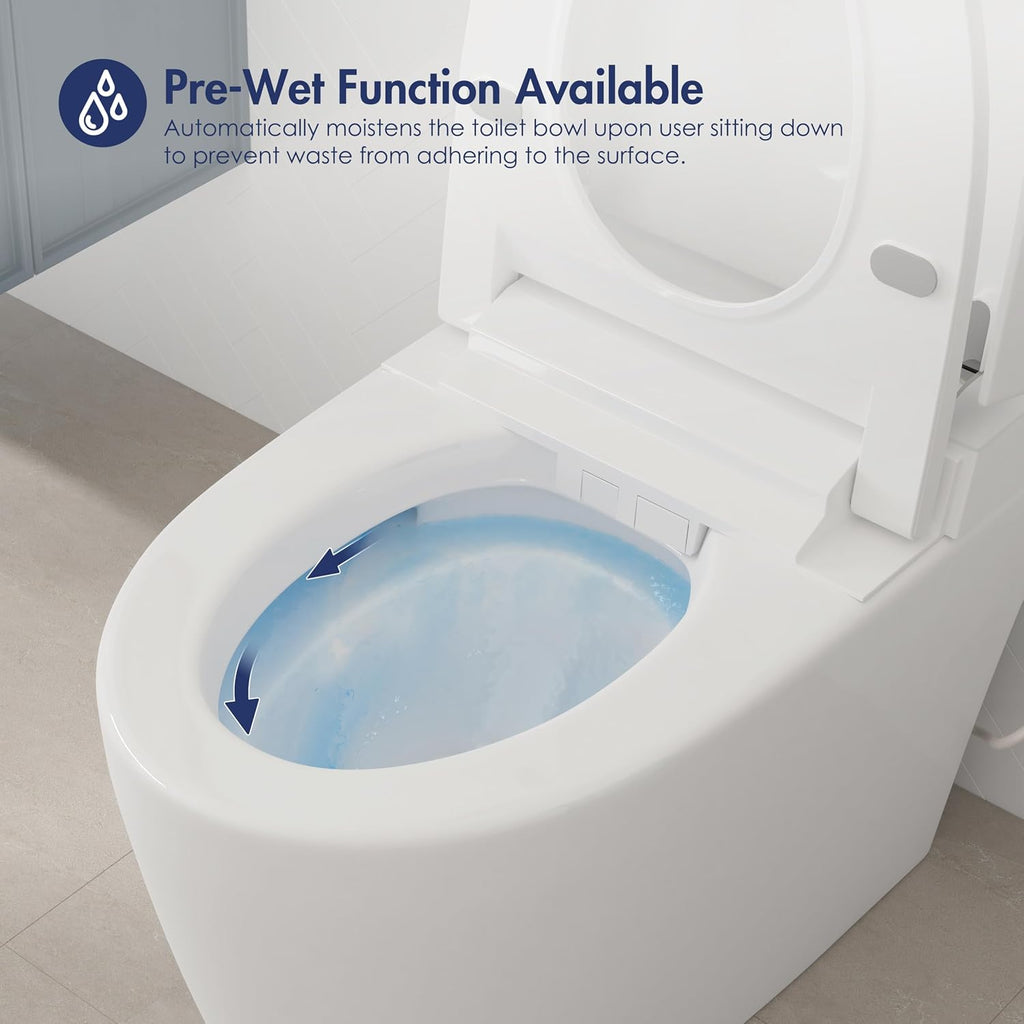 Smart Toilet with Auto Flush and Heated Seat, No Bidet, Foot Sensor Flush, Pre-Wetting, Soft Close Lid, Night Light, Tankless One-Piece Design
