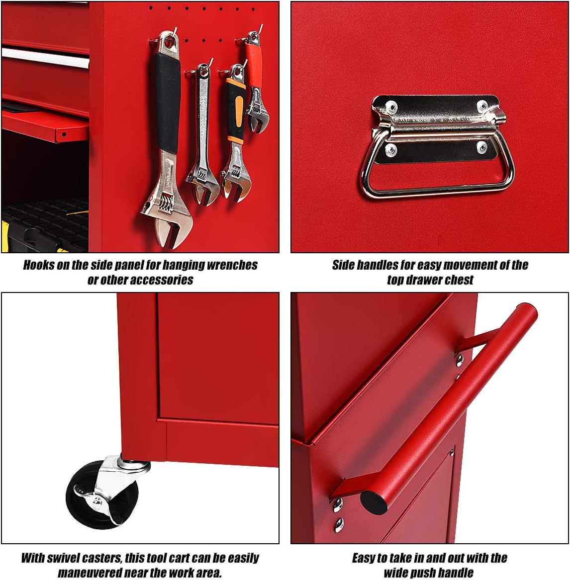 S AFSTAR 6-Drawer Rolling Tool Chest, High Capacity Tool Storage Cabinet with Wheels and Locking System, Removable Toolbox Organizer with Sliding Drawers (Red)