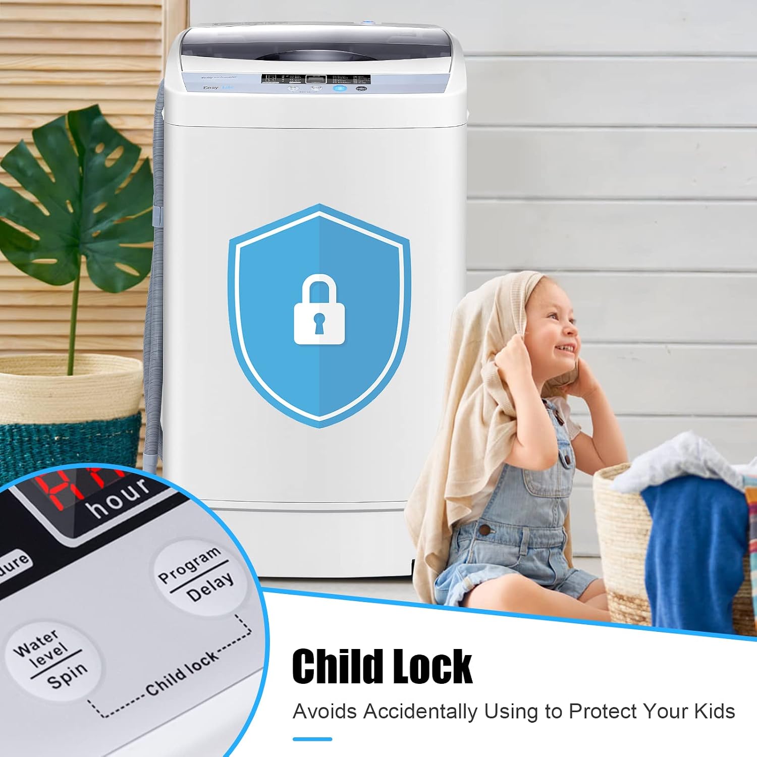 COSTWAY Portable Washing Machine, 12 Lbs Capacity Full-automatic Washer with 10 Wash Programs, LED Display, 8 Water Levels, Compact Laundry Washer and Dryer Combo for Home, Apartment, Dorm, RVs