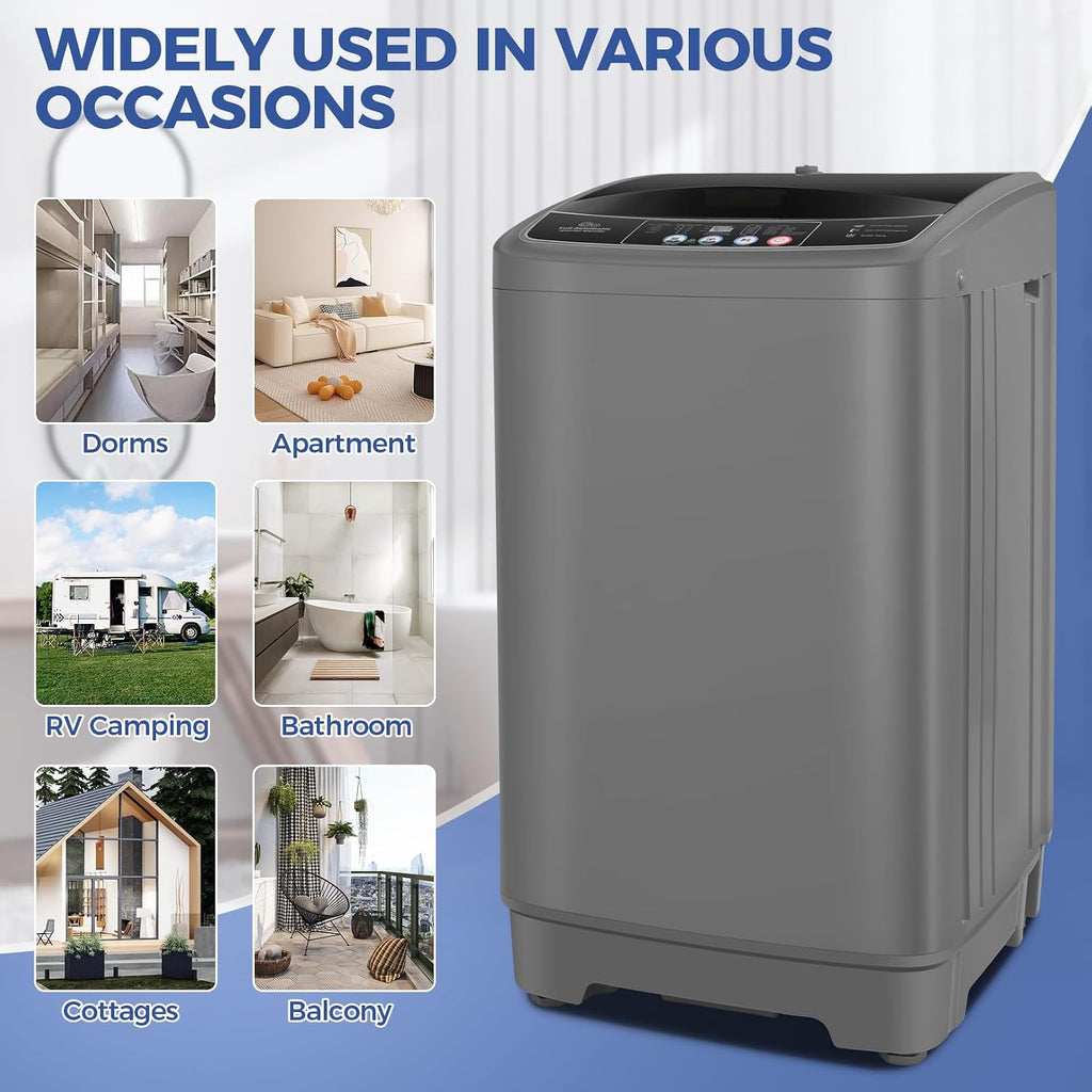 Nictemaw Portable Washing Machine, 17.8Lbs Portable Washer Machine, 2.4Cu.ft Compact Laundry Washer and Dryer Combo with Drain Pump, 10 Wash Programs 8 Water Levels for Apartment RV Dorm