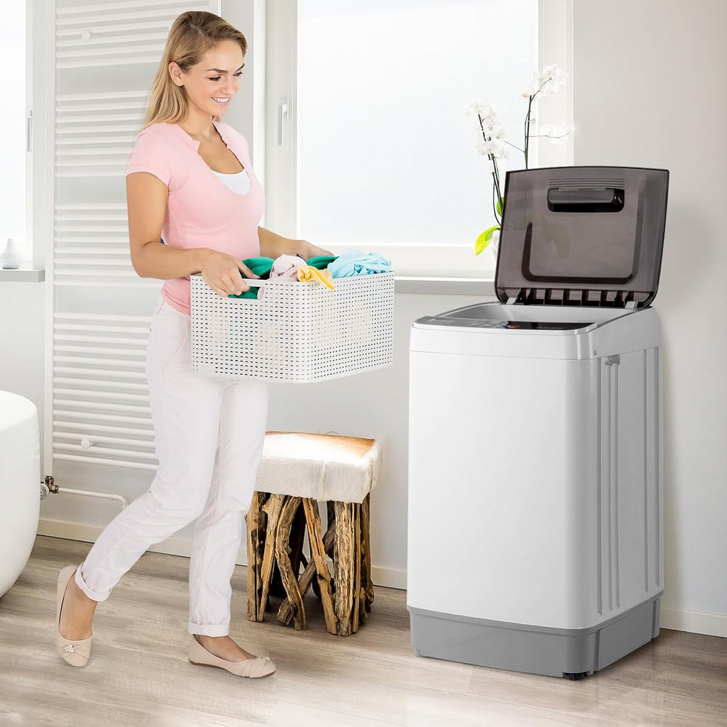 Winado Full Automatic Washing Machine, 17.6Lbs Top Load Portable Washer with Drain Pump, 10 Wash Programs 8 Water Level Washing and Dryer Combo, 2 in 1 Washer and Dryer for Apartments, RV, Camping