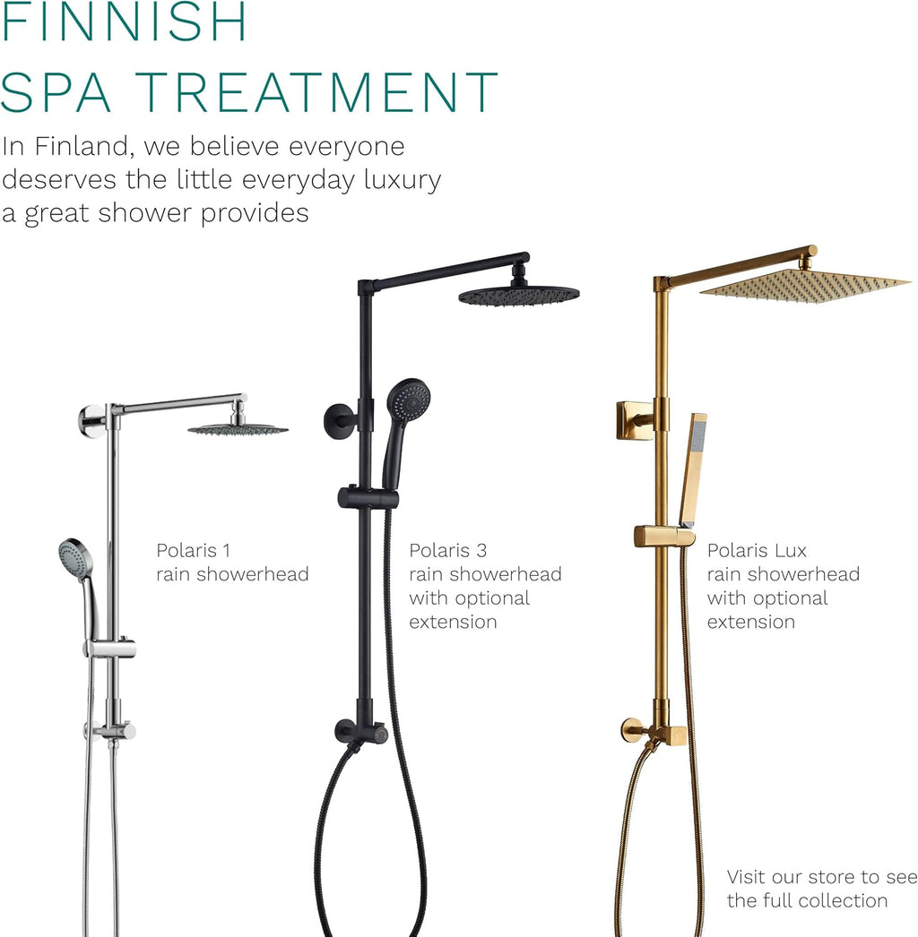 Fennocasa Polaris 3 Rain Shower System, 8' Rainfall Shower Head and Handheld Shower Combo, includes 3-Setting Handheld Spray, Height Adjustable Shower Wand Holder, 60' Hose (2.5 GPM Matte Black)