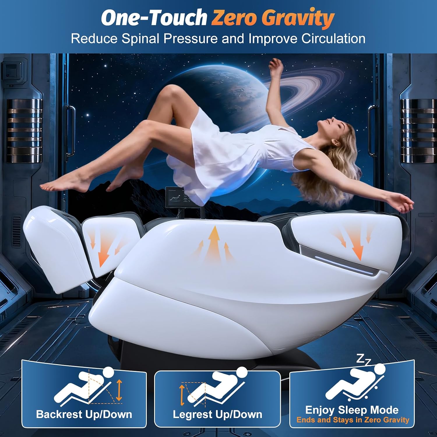 Massage Chair Full Body, 2026 Zero Gravity SL-Track Shiatsu Massage Chairs Recliner with AI Voice, LED Backlight Remote Control, Waist & Calf Heating Phone Controller and Holder G6 White Grey