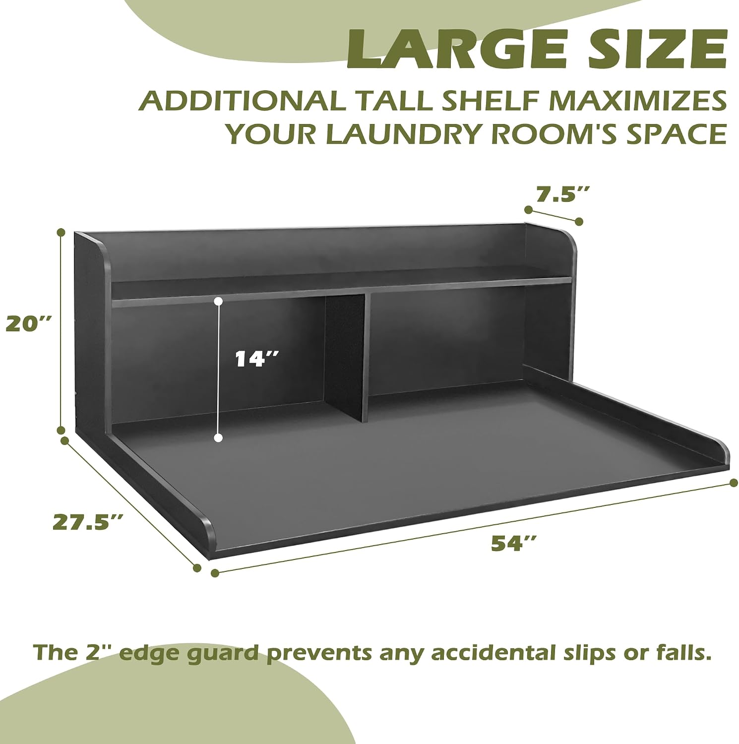 Royxen Laundry Countertop with 20' Shelf Universal Fit, Washer and Dryer Countertop with Storage Space, Black