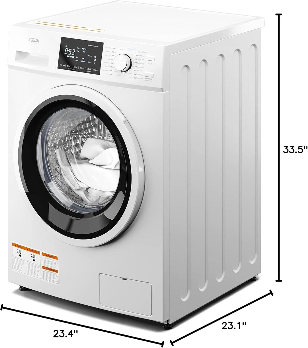 KoolMore 24' Front Load Washing Machine, 2.7 Cu. Ft., Space Saving Unit with 20-Minute Quick Wash, 12 Washing Cycles, Quiet Inverter Motor [White] [120V] (FLW-3CWH)