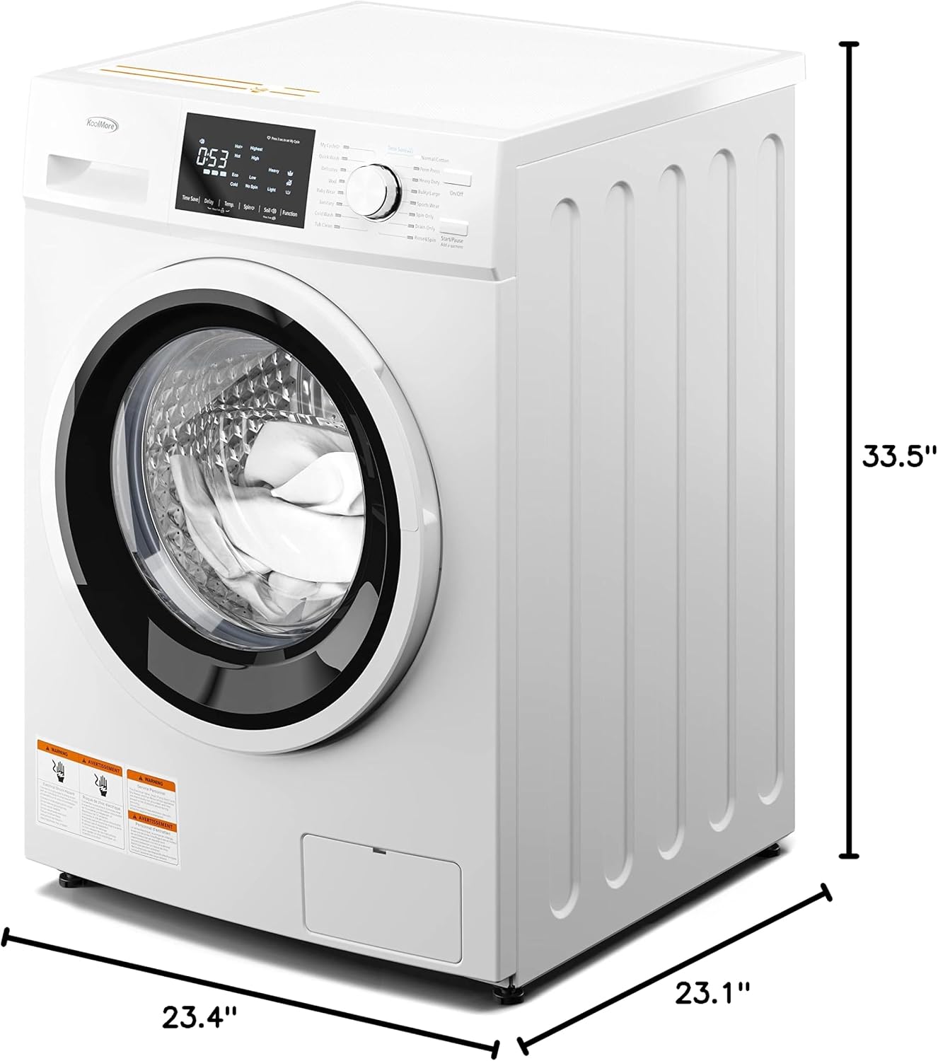 KoolMore 24' Front Load Washing Machine, 2.7 Cu. Ft., Space Saving Unit with 20-Minute Quick Wash, 12 Washing Cycles, Quiet Inverter Motor [White] [120V] (FLW-3CWH)