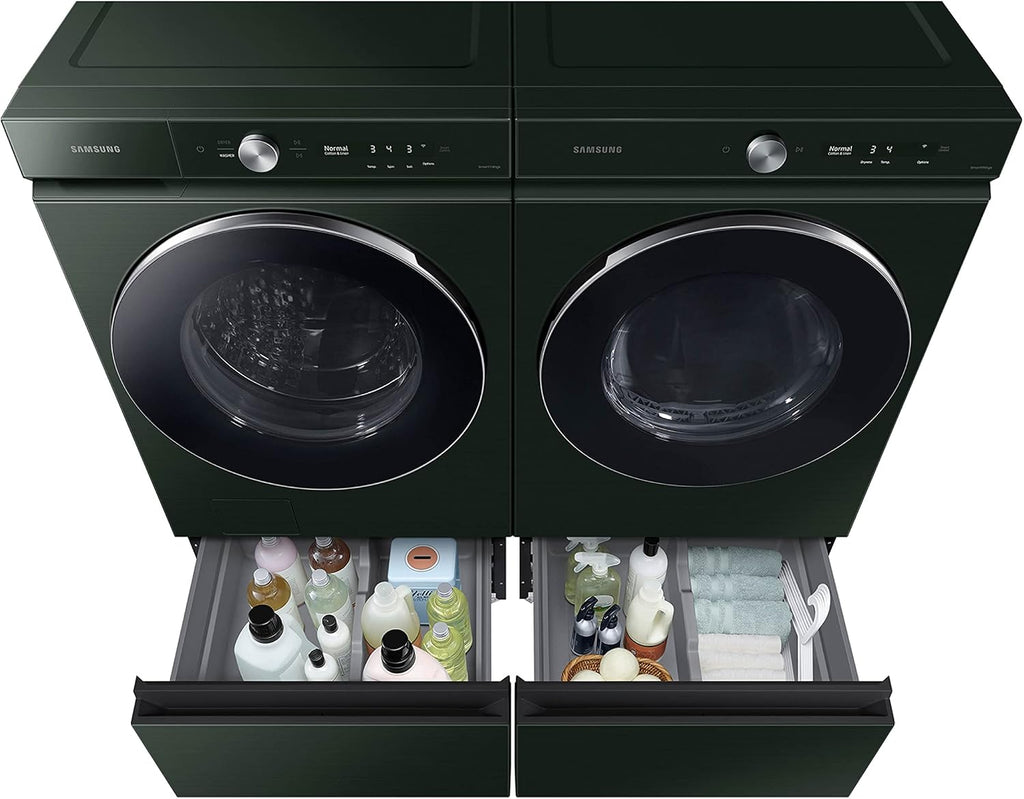 SAMSUNG 27-Inch Bespoke Front Load Washer Dryer Pedestal Stand w/ Pull Out Laundry Storage Drawer, WE502NG, Forest Green