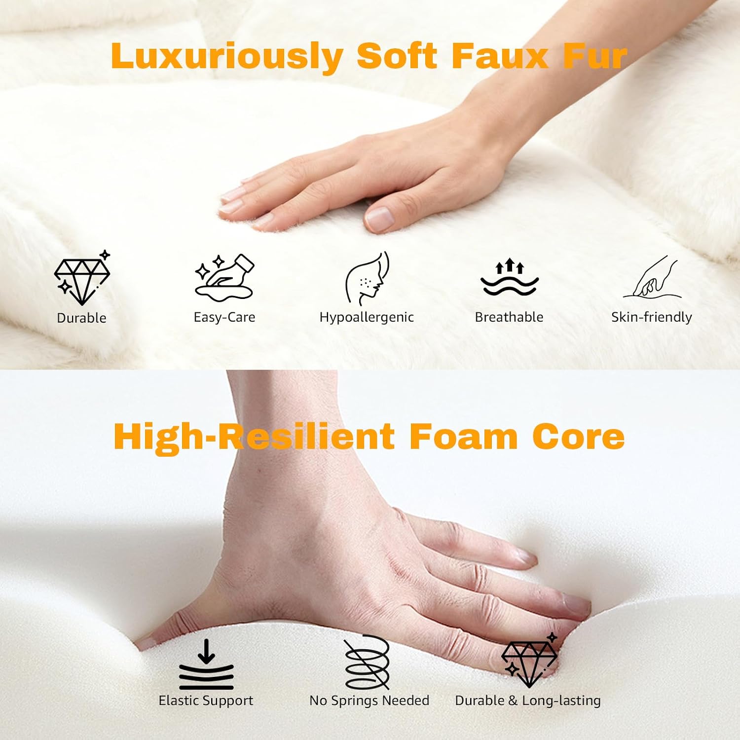 Large Bean Bag Chair with Ottoman, Giant Faux Fur Adult Bean Bag Sofa with Footrest, Ergonomic Lounge Couch for Bedroom, Living Room, Large Comfy Reading Chair Gaming (White, Single, Simple)