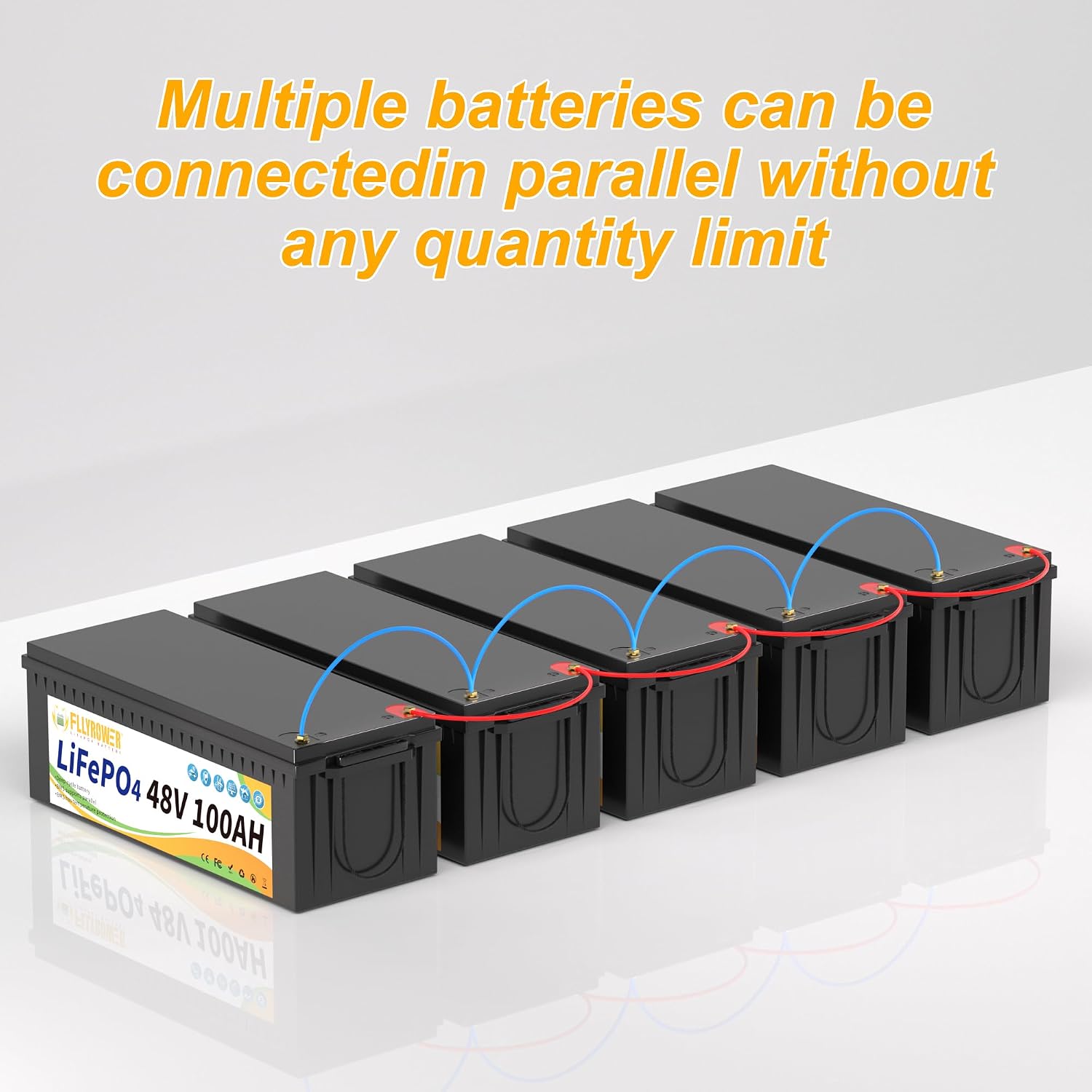 FLLYROWER 48V Lithium Battery 100AH With 150A Smart BMS and 16500 Deep Cycles 48V 100AH Lifepo4 Battery Grade A Cells for Marine Trolling Motor RV camping Solar Golf Cart Off-Grid