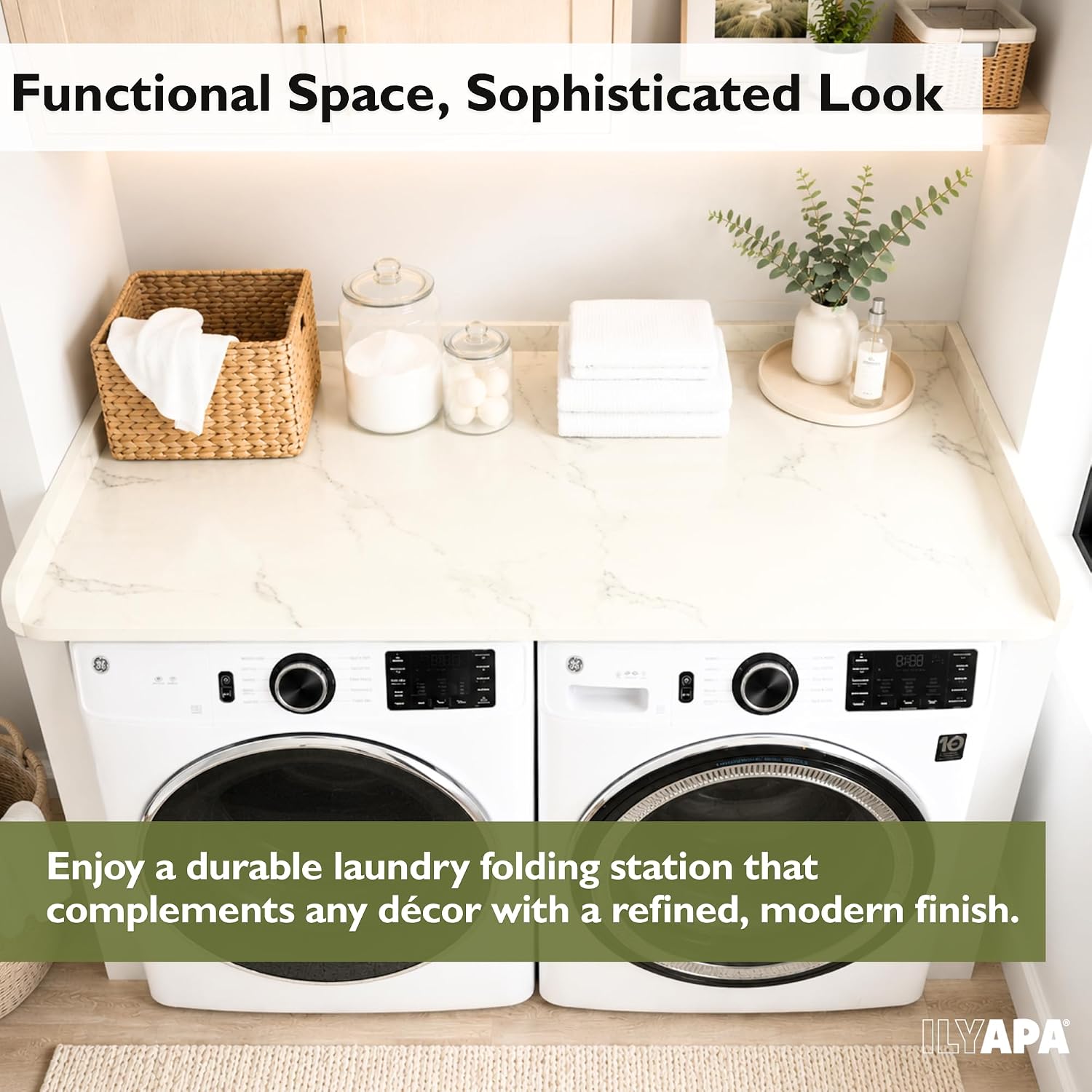 Ilyapa Washer Dryer Countertop - 27.5 x 54 inch Laundry Countertop, Washer and Dryer Covers for the Top, Laundry Room Organization and Storage