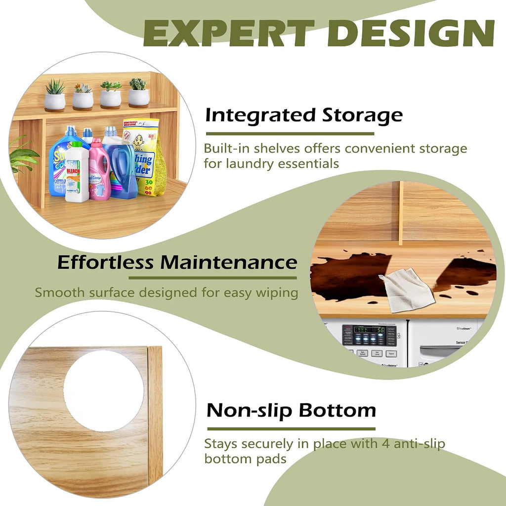 Royxen Laundry Countertop with 20' Shelf Universal Fit, Washer and Dryer Countertop with Storage Space, Oak