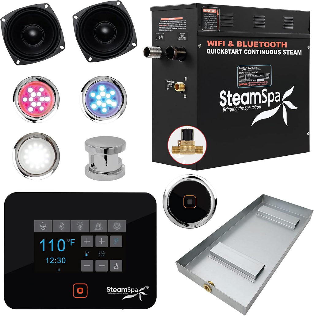 Generator with Quick Start Continuous Steam Technology, Wi-Fi, Bluetooth and Autodrain | 6kW Steam Generator with Chrome Steam Head with Aromatherapy Reservoir | FG-RVB600CH-A