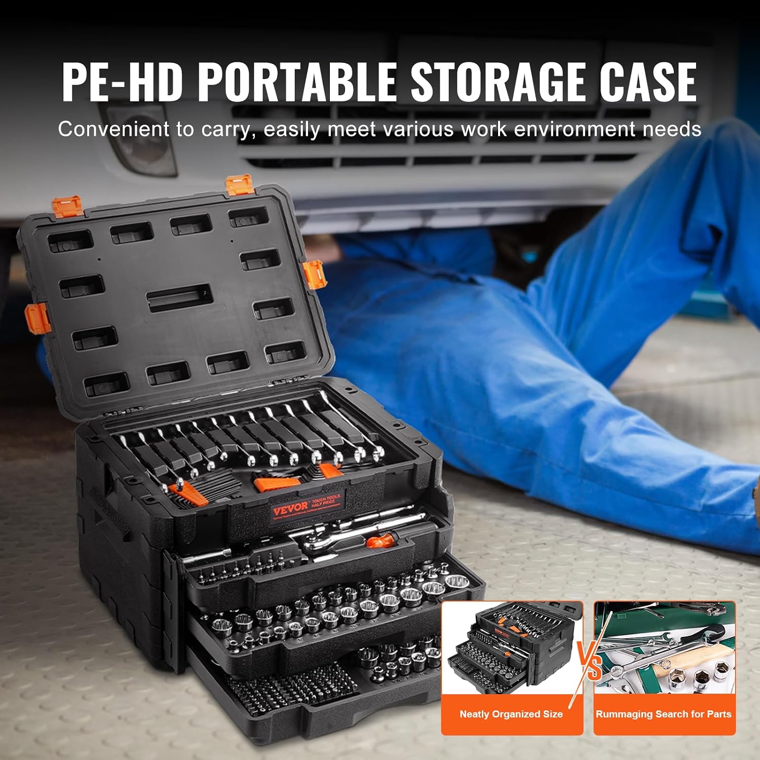 VEVOR Mechanics Tool Set and Socket Set, 1/4' 3/8' 1/2' Drive Deep and Standard Sockets, 450 Pcs SAE and Metric Mechanic Tool Kit with Bits, Hex Wrenches, Combination Wrench, Accessories, Storage Case