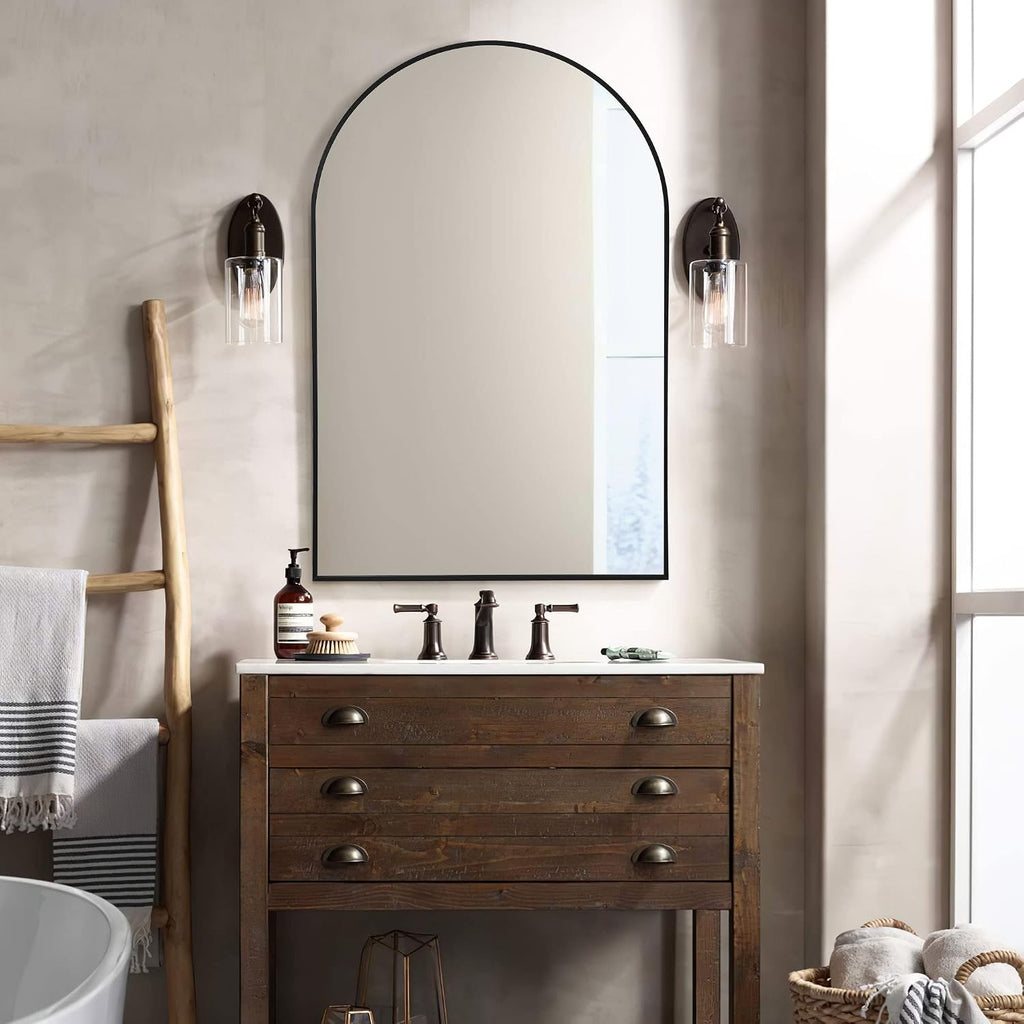 NeuType 36'x24' Arched Wall Mirror, Small Full Length Mirror Hanging or Leaning Against Wall, Dressing Mirror Make-up Mirror for Living Room, Bedroom, Bathroom, Aluminum Alloy Thin Frame, Black