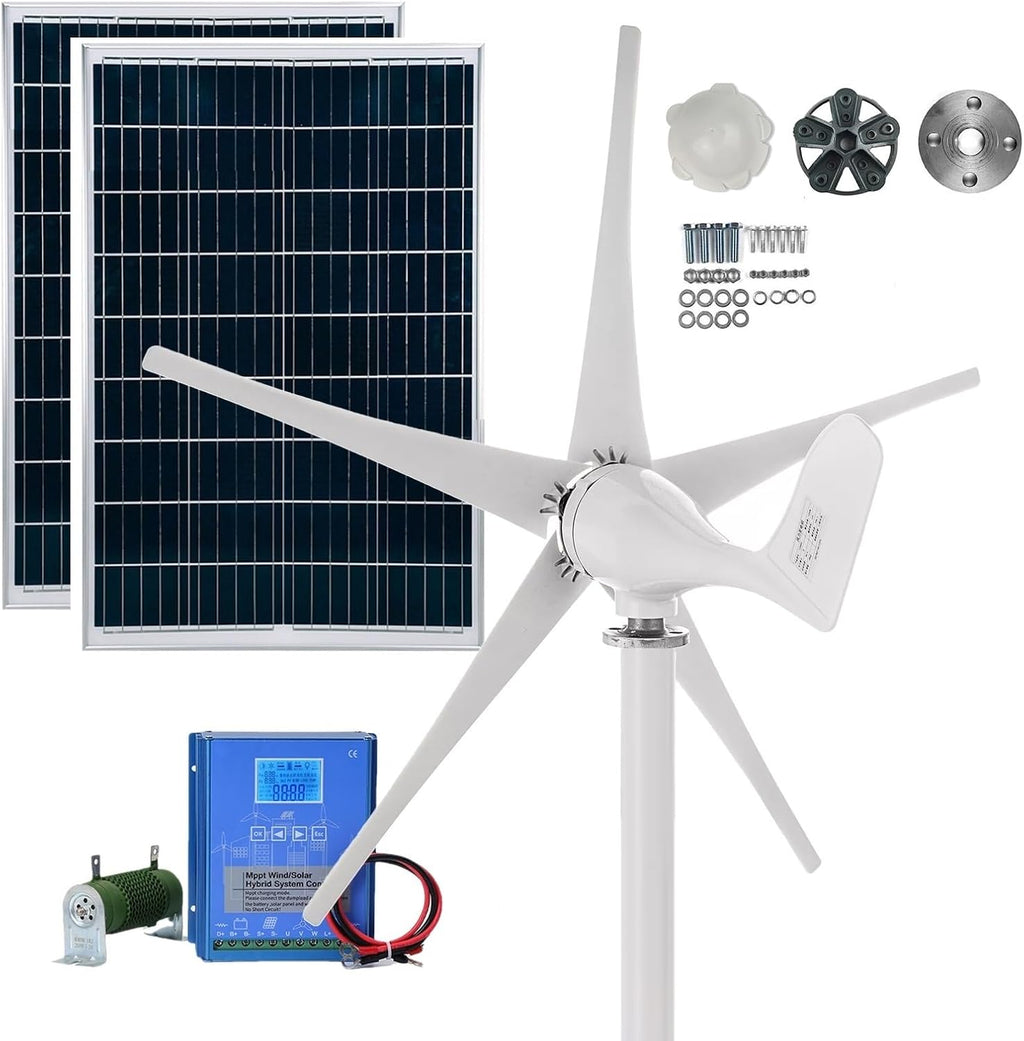 3000W Wind Turbine Generator Kit 12V/24V/48V 5-Blade Wind Generator With MPPT Controller And 200W Solar Panel For Home Use Street Lighting Off-Grid Renewable Energy(48V)