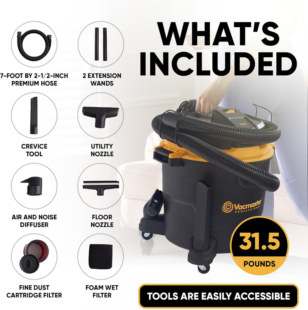 Vacmaster Professional - Wet/Dry Vac, 16 Gallon, Beast Series, 6.5 HP 2-1/2' Hose (VJH1612PF0201), Black