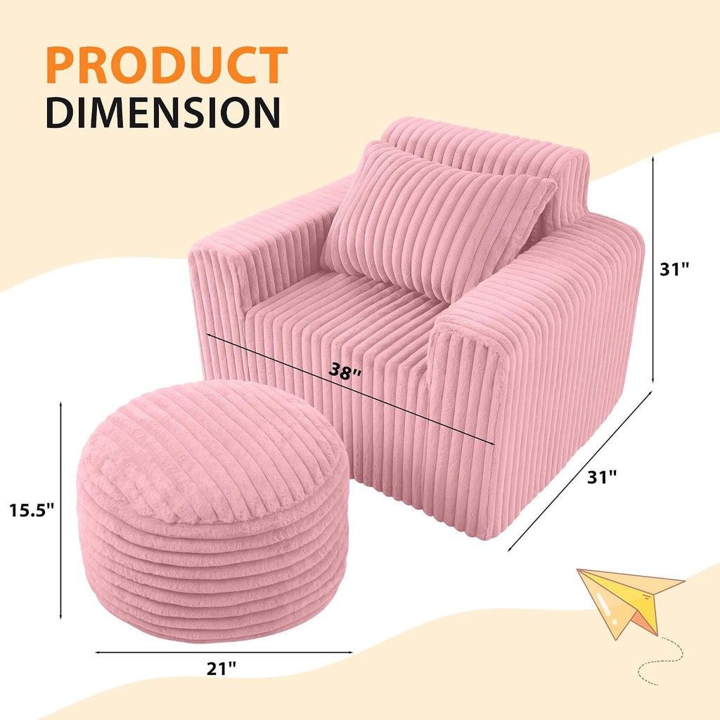 HABUTWAY Bean Bag Chair for Adults with Pillow, Giant Bean Bag Chairs with Ottoman, Comfy Dorm Chair with High Backrest & Wider Armrest, Lounger Chair Indoor for Bedroom Living Room(Pink)
