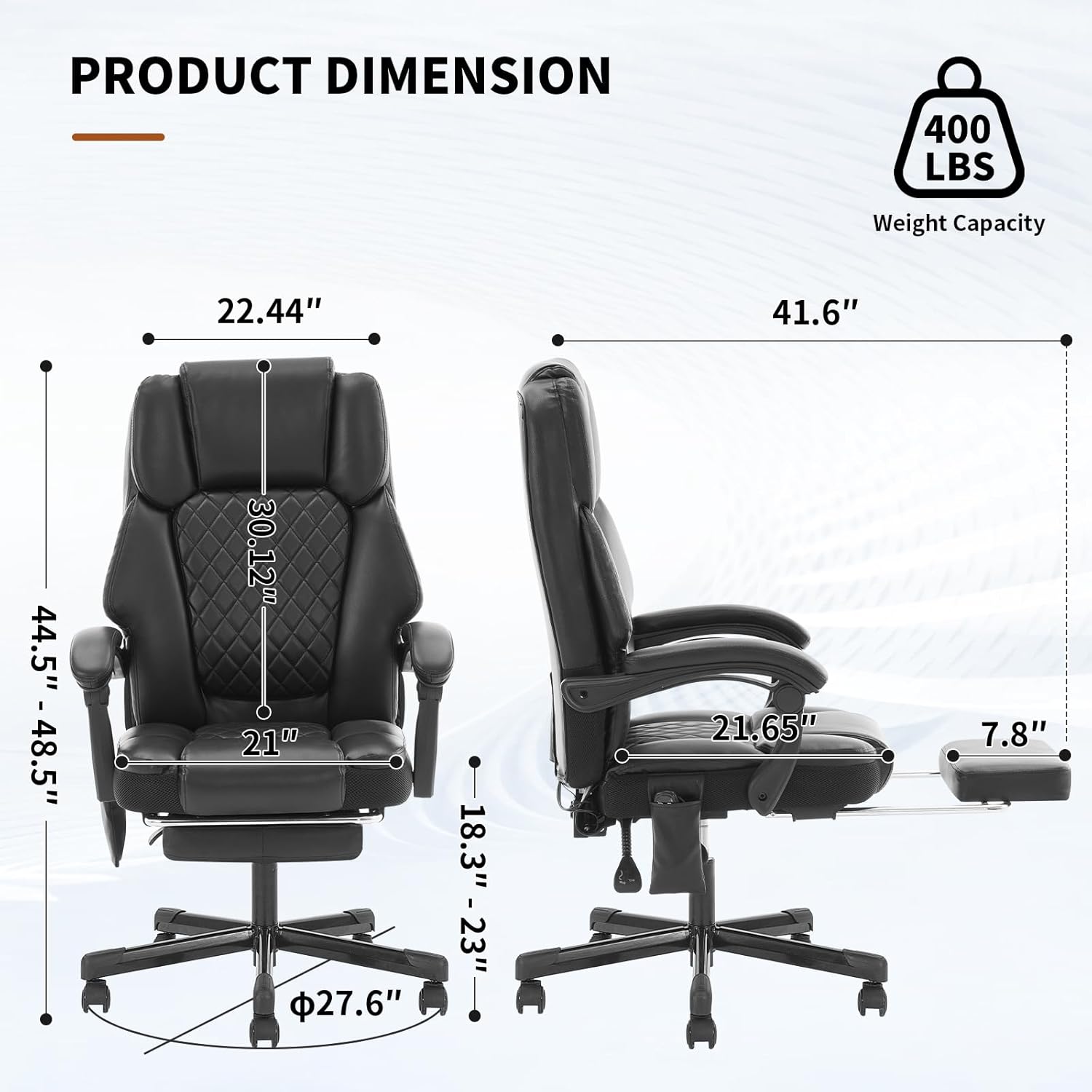 Massage Office Chair with Footrest, Heated Reclining Office Chair for Heavy People 400 lbs,High Back Executive Leather Home Desk Chair 6 Vibration Points,Ergonomic Managerial Chair, Black