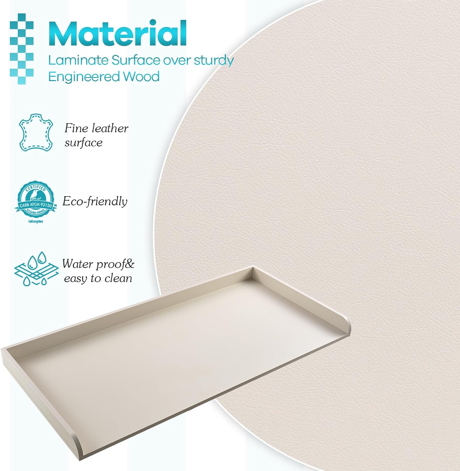 Kaboon Washer Dryer Countertop, Melamine Countertop with Edge Rails - 27.5' Depth x 54' Width Laundry Room Organization, Beige Leather