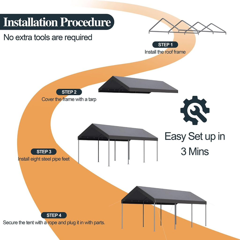 Shintenchi 10x20ft Heavy Duty Carport with UV&Wind Resistant Canopy,Portable Carport Garage Shelter with Stable Powder-Coated Steel Frame,Outdoor Carports for Car,Bike,Camp,Storage(Grey)