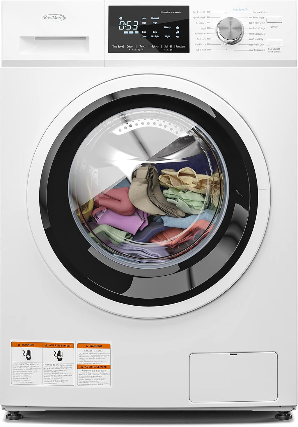 KoolMore 24' Front Load Washing Machine, 2.7 Cu. Ft., Space Saving Unit with 20-Minute Quick Wash, 12 Washing Cycles, Quiet Inverter Motor [White] [120V] (FLW-3CWH)