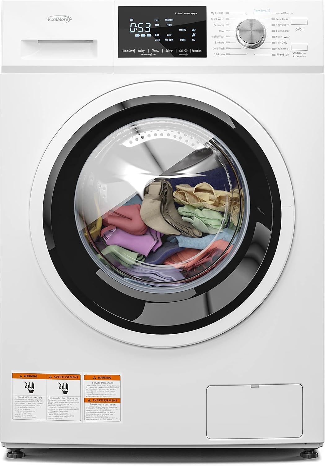 KoolMore 24' Front Load Washing Machine, 2.7 Cu. Ft., Space Saving Unit with 20-Minute Quick Wash, 12 Washing Cycles, Quiet Inverter Motor [White] [120V] (FLW-3CWH)