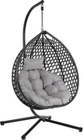 Egg Hanging Chair with Stand, Indoor Outdoor Hammock Egg Chair with Cushion for Patio Bedroom Balconyg Egg Chair (Black+ Gray)