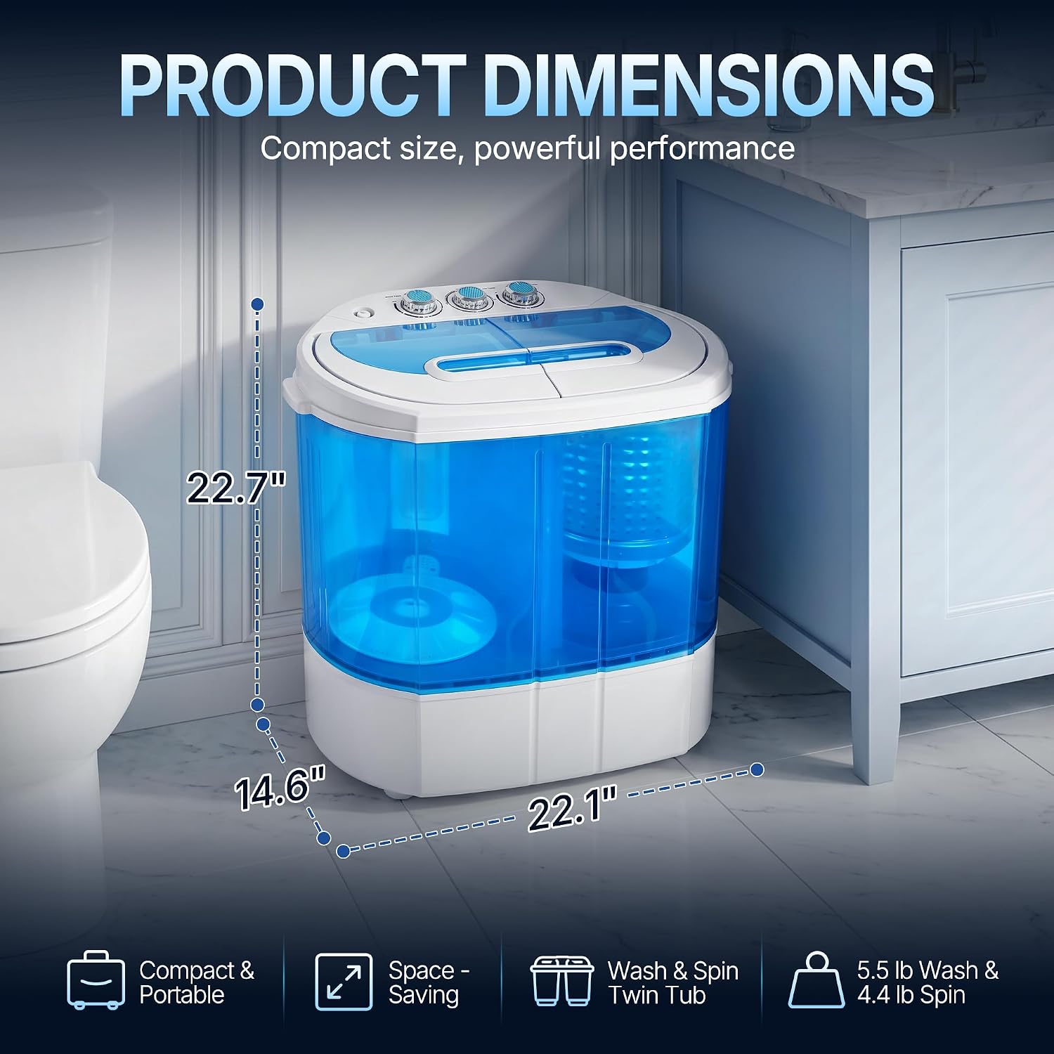ZenStyle Portable Washer Compact Twin Tub 9.9 LB Mini Top Load Washing Machine Washer/Spinner w/ 6.57 FT Inlet Hose