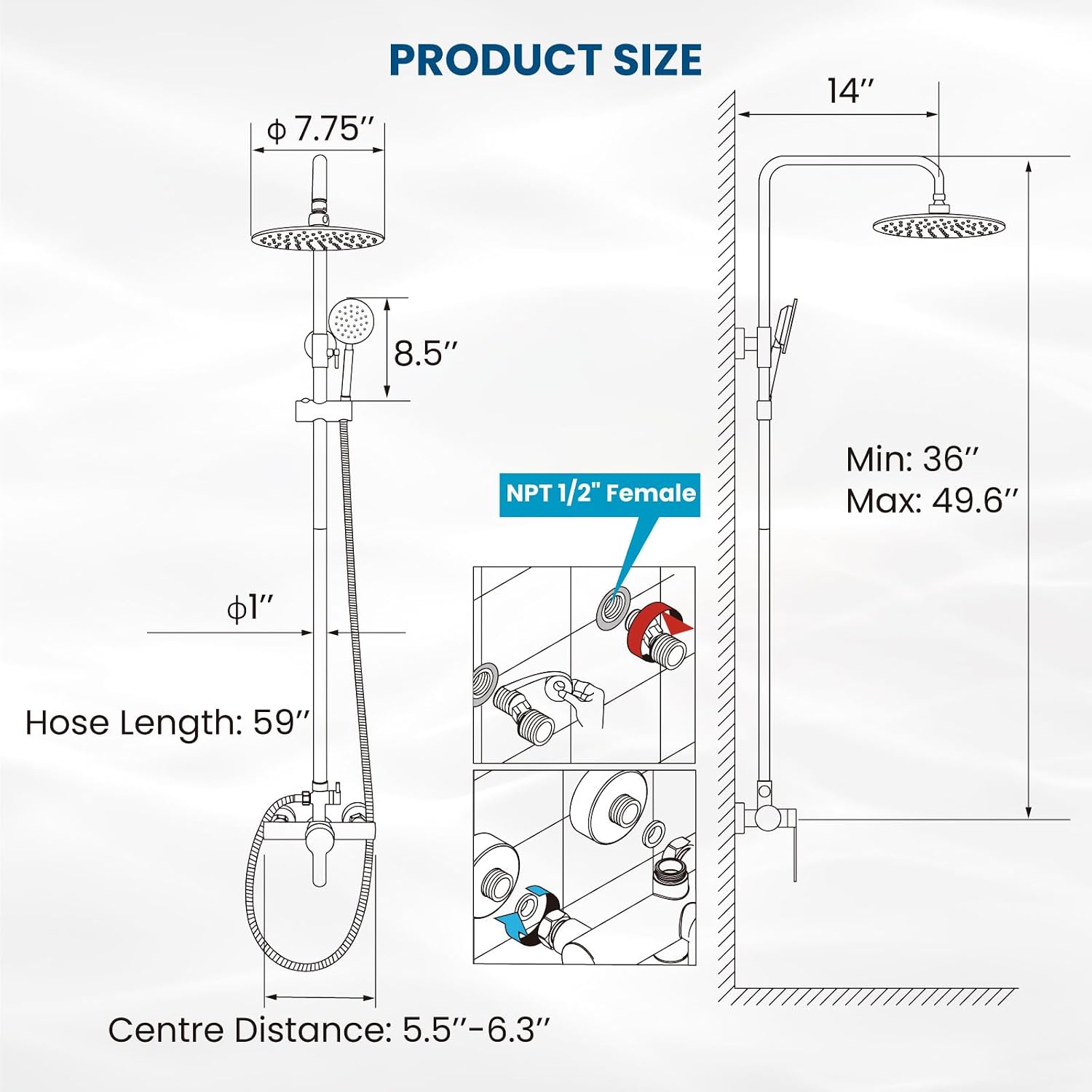 gotonovo SUS304 Outdoor Shower Fixtures High Pressure Rainfall Shower System Combo Wall Mount 2 Dual Function 8 Inch Shower Head and Round Handheld Spray Single Handle Shower Faucet Set Matte Black