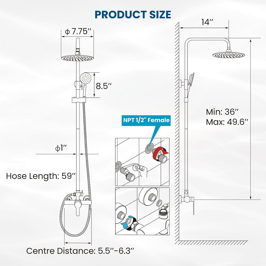 gotonovo SUS304 Outdoor Shower Fixture High Pressure Shower System Combo Wall Mount 2 Dual Function Shower Faucet Set Round Handheld Spray Brushed Nickel Single Handle
