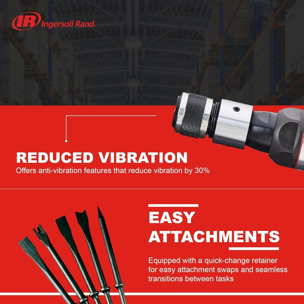 Ingersoll Rand 123MAXK Vibration Reduced Air Hammer 5-Piece Chisel Set, 3,530 BPM, 2-5/8' Stroke, Round Shank