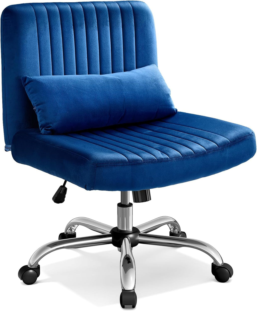 Warmiehomy Velvet Criss Cross Chair with Wheels, Cross Legged Office Chair, Comfy Desk Chair for Home Office, Ergonomic Computer Chair, Wide Seat Vanity Chair, for Adults, Royal Blue
