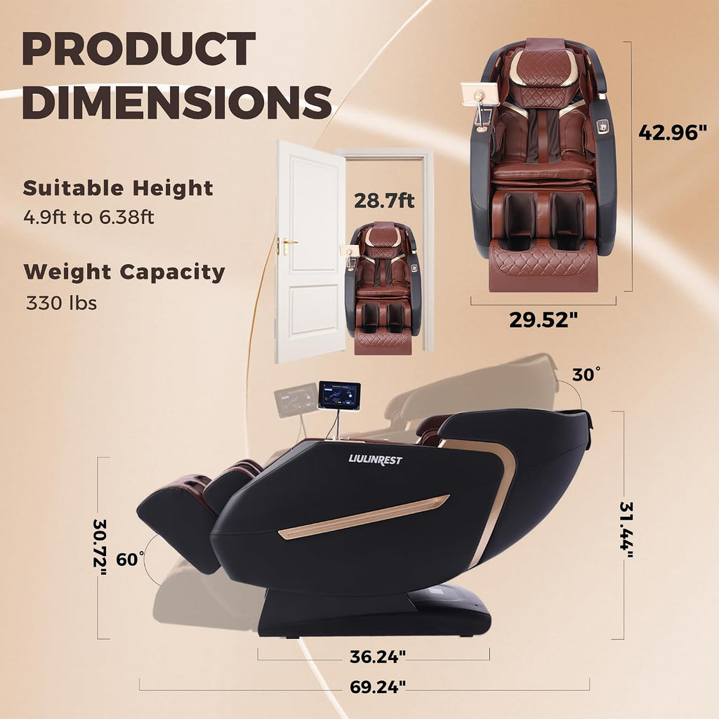 2026 4D Massage Chair Full Body, Zero Gravity Massage Chair with SL-Track & Heating, Massage Shiatsu Recliner Chair with Smart Voice Control, Touchable Screen, Airbags (Brown)