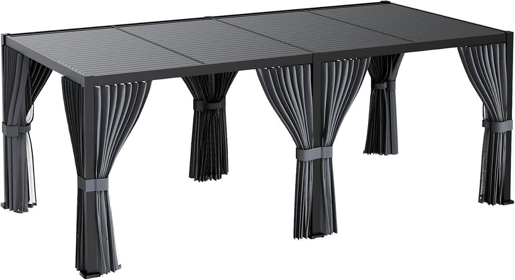 SUNBURY 10'X 20' Louvered Pergola, Aluminum Outdoor Pergola with 4 Adjustable Roof, All-Weather Use, Netting & Privacy Curtains, Waterproof Patio Shade Cover for Patio, Backyard, Lawn, Garden, Black