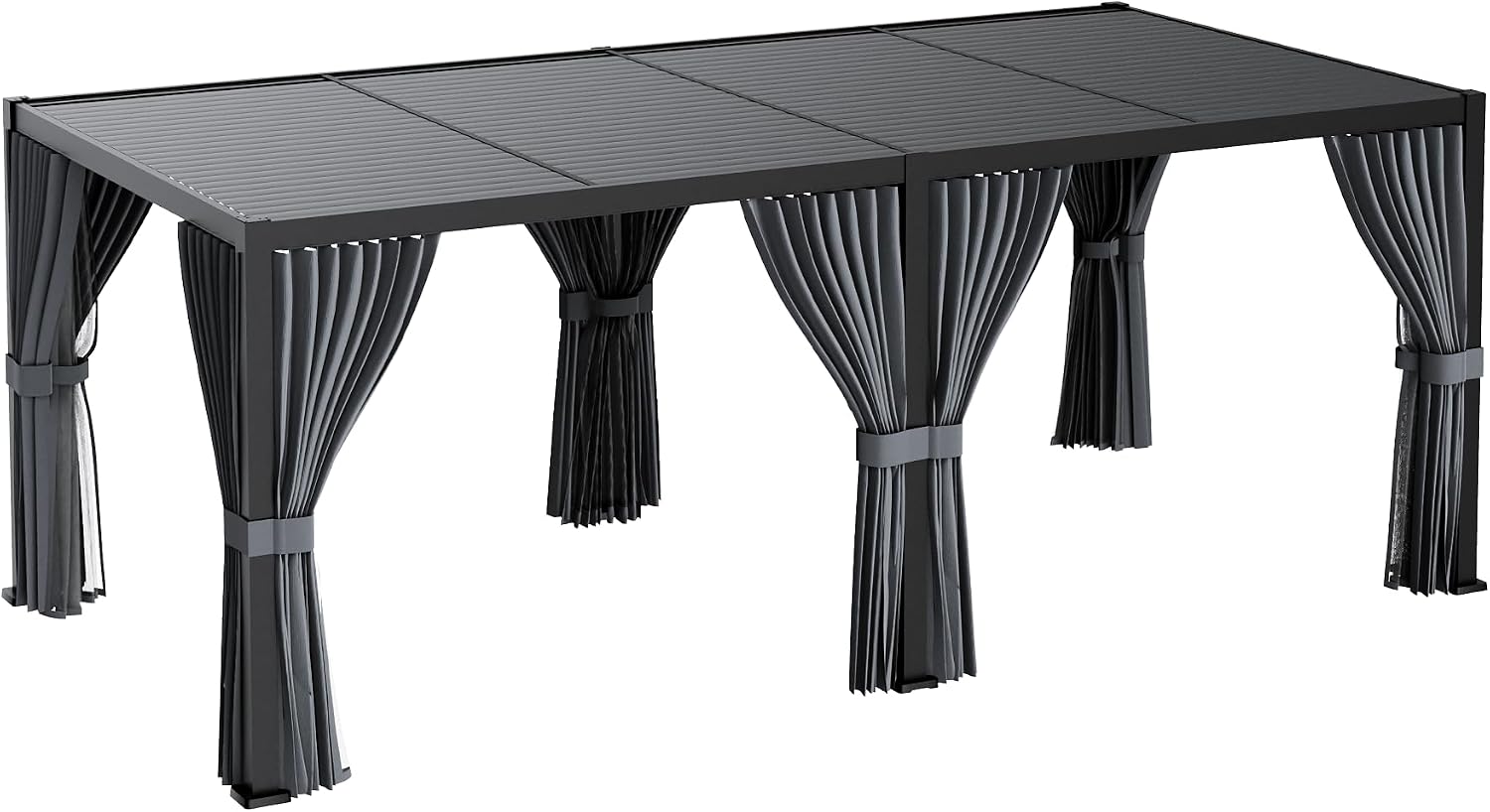 SUNBURY 10'X 20' Louvered Pergola, Aluminum Outdoor Pergola with 4 Adjustable Roof, All-Weather Use, Netting & Privacy Curtains, Waterproof Patio Shade Cover for Patio, Backyard, Lawn, Garden, Black