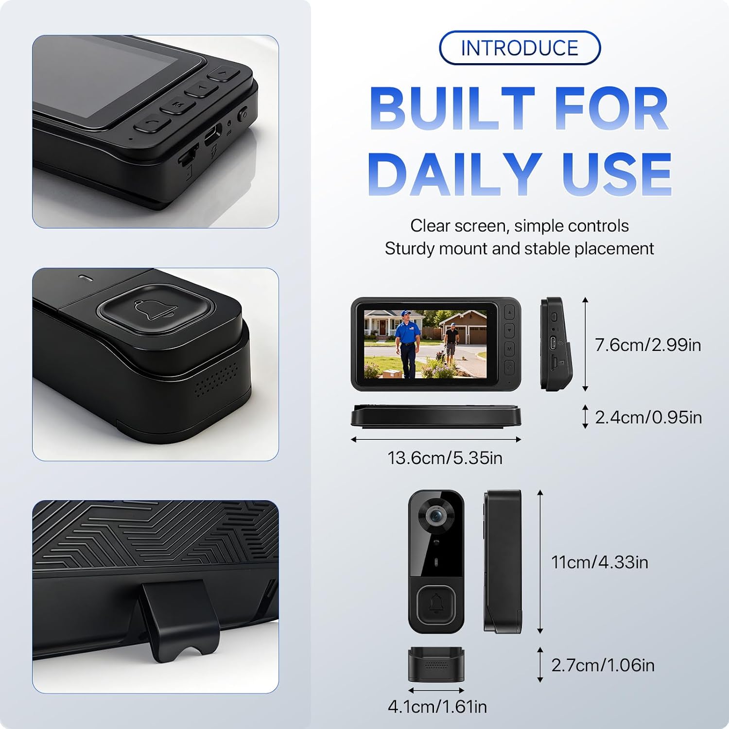 BOKKY Wireless HD Video Doorbell with 4.5'' Indoor Monitor, No WiFi or App Required, 2-Way Talk, Night Vision, Local SD Storage, Ideal for Seniors and Apartments