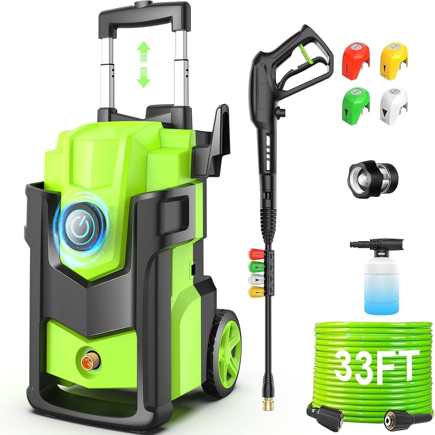 Pressure Cleaner 5000PSI, Heavy Duty Power Cleaner, with 4 Nozzles,Foam Cannon,33FT Hose and 500ml Soap Bottle,Car Wash Machine/Car/Driveway/Patio Clean (Light Green)