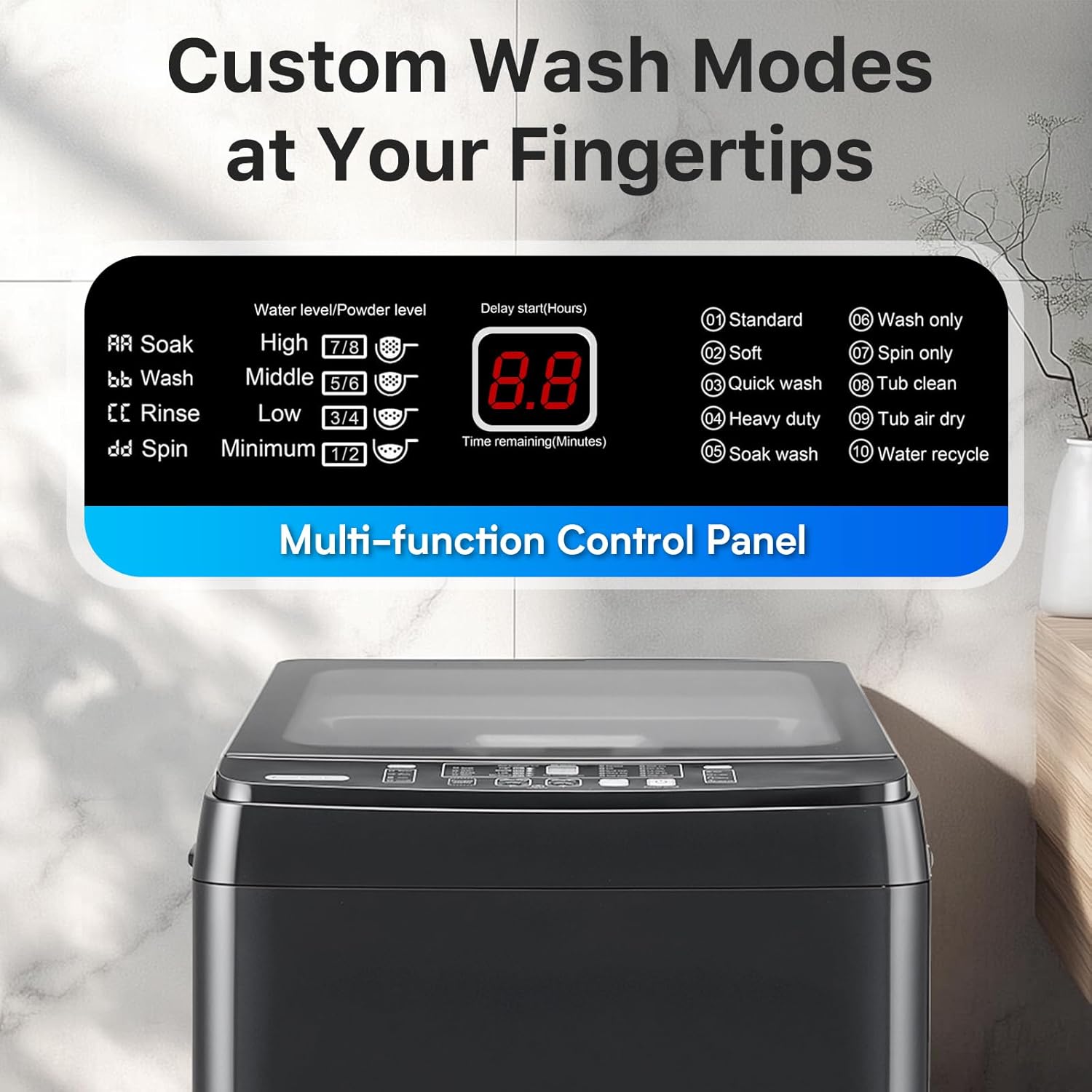 Anypro Washing Machines 27 LBS Full Automatic Clothes Washer and Spinner Combo with 10 Program and 8 Water Level, Laundry Wash Spin Dryer for Apartment RV Dorm, Grey