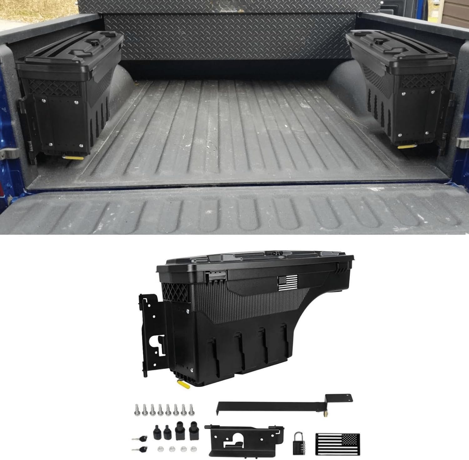 POETRYXIAO Lockable Truck Bed Storage Box with Password Padlock for 2019-2023 Dodge Ram 1500 2500 (No Fit 1500 Classic Model),Waterproof ABS Wheel Well Tool Box 6.6 Gal/25 L (Drivers Side)