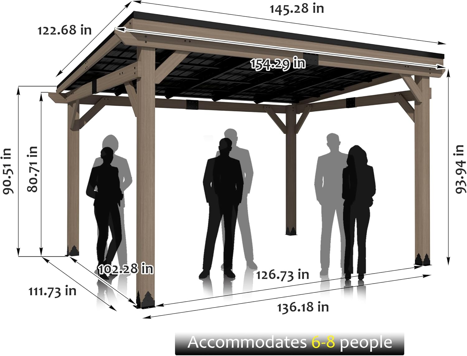 10x12FT Wall Mounted Gazebo Ceder Wood Lean to Gazebo with Sloping Roof Outdoor Hardtop Pergola Awnings with Galvanized Steel Roof for Patio, Deck, Backyard