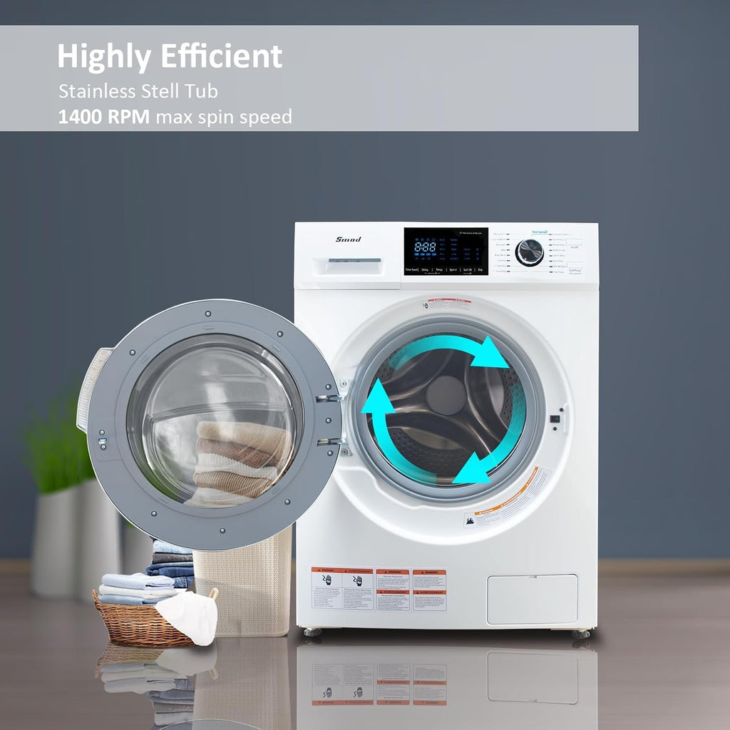 Smad 2-in-1 Washer and Dryer Combo 24', 2.7 Cu. Ft. Front Load All-in-one Washer Dryer Ventless for Apartment, Dorm, RV, 16 Cycles, Compact Space Saver