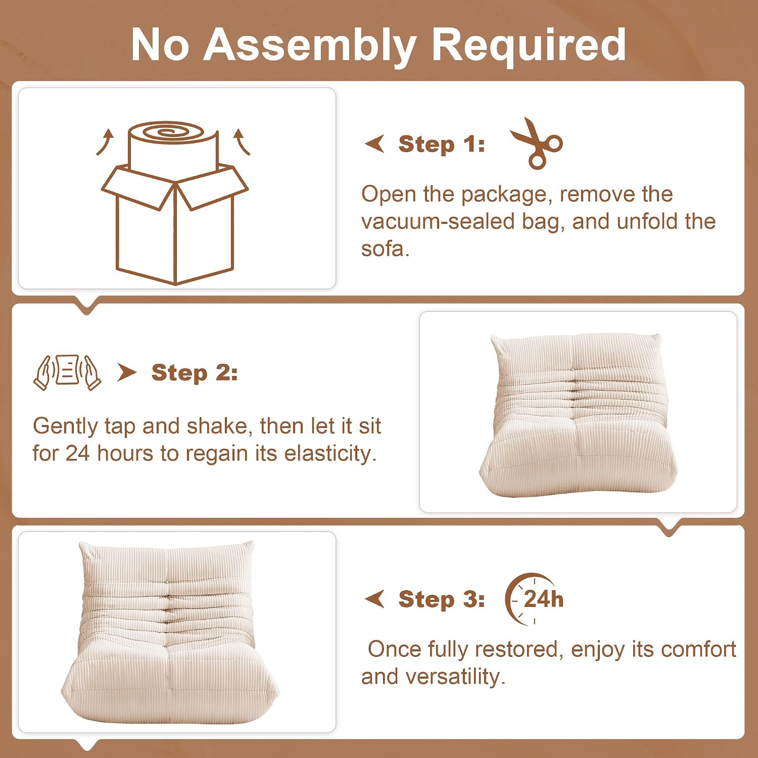 Bean Bag Chair for Adults, Giant Bean Bag Chairs with Lumbar Pillow, Oversized Corduroy Memory Foam Boneless Chair with High-Rebound, Lazy Floor Sofa for Reading Gaming Living Room Bedroom, Beige