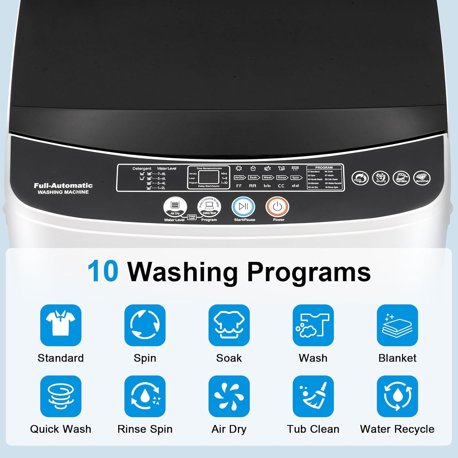 17Lbs Portable Washing Machine with10 Washing Programs, 2.2 Cu. Ft. Full Automatic Washer and Spinner Combo, Compact Laundry Washer Spinner for Apartment RV Dorm
