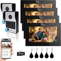 7-Inch Smart Video Intercom System,1080P HD Wired Doorbell with Touchscreen Monitor,Fingerprint, RFID & PIN Unlock,Tuya Smart App Control,Ideal for Homes, Villas & Apartments (2 doorbell + 4 Monitor)