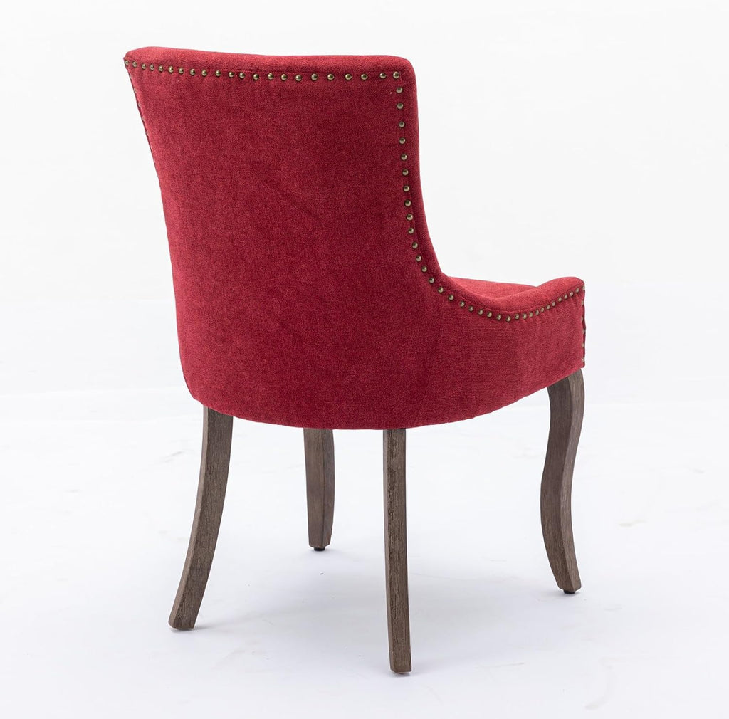 Ball & Cast Mid-Century Upholstered Dining Chairs Set of 2, Thickened Fabric Wing Back Kitchen Side-Chairs with Bronze Nail Head & Toned Solid Wood Legs, 2-Piece Traditional Chair, Wine Red
