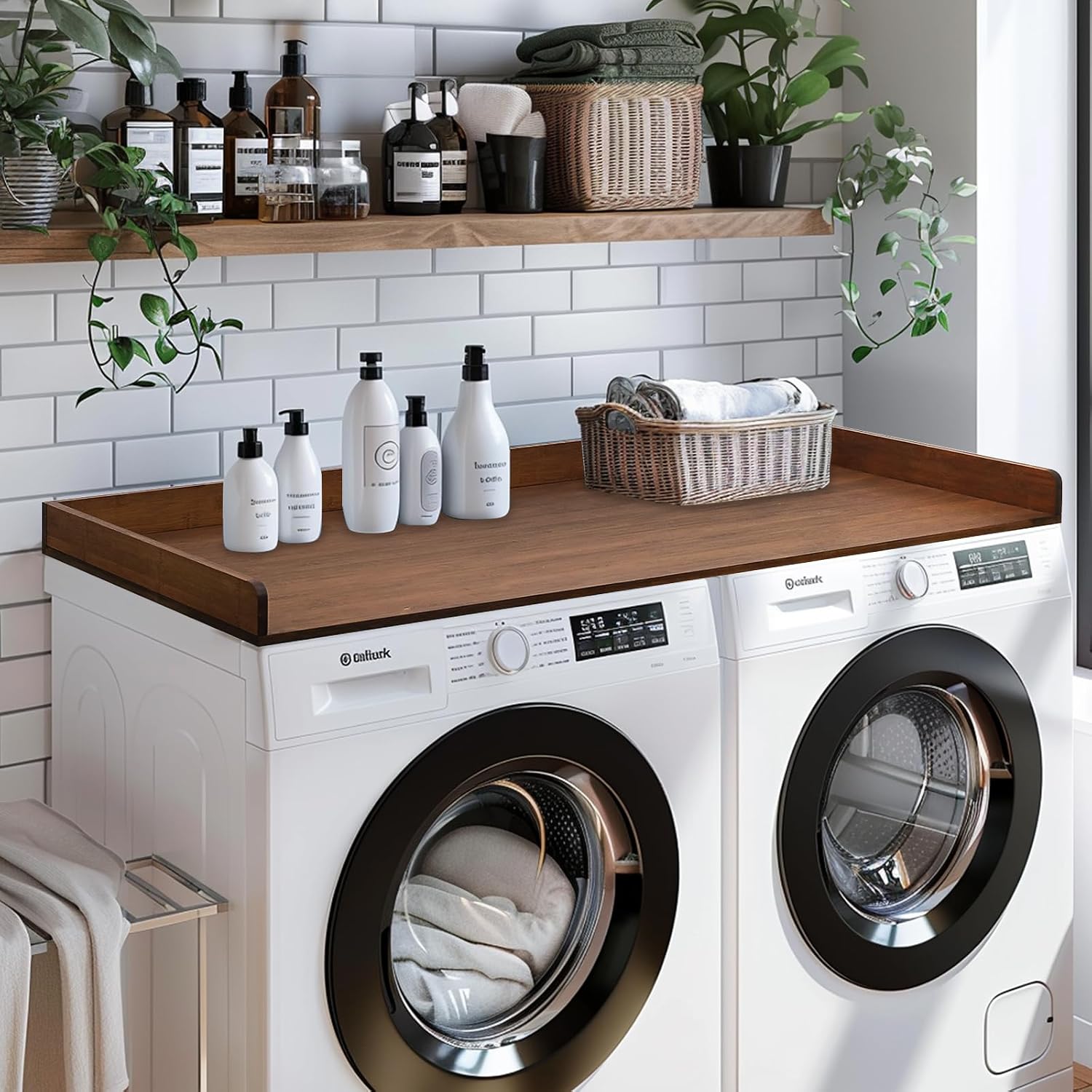 Gashell Washer Dryer Countertop, 27.5' x 54' Bamboo Washer and Dryer Countertop for Laundry Room Organization(Retro Brown)