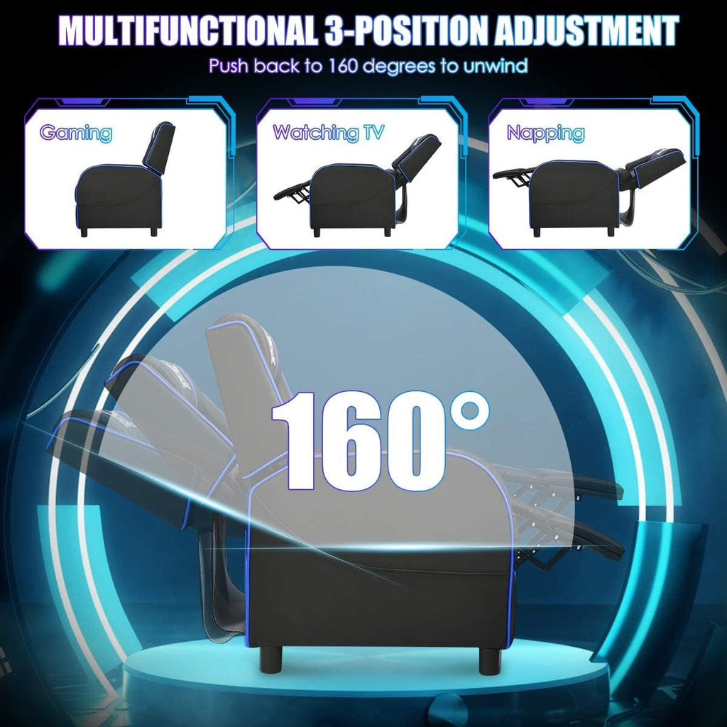 DORTALA Massage Gaming Chair for Adults, Adjustable Recliner Sofa w/Footrest and Massage Function, Adjustable Living Room Recliner, Home Theater Seating, PU Leather, 330LBS Weight Capacity, Blue