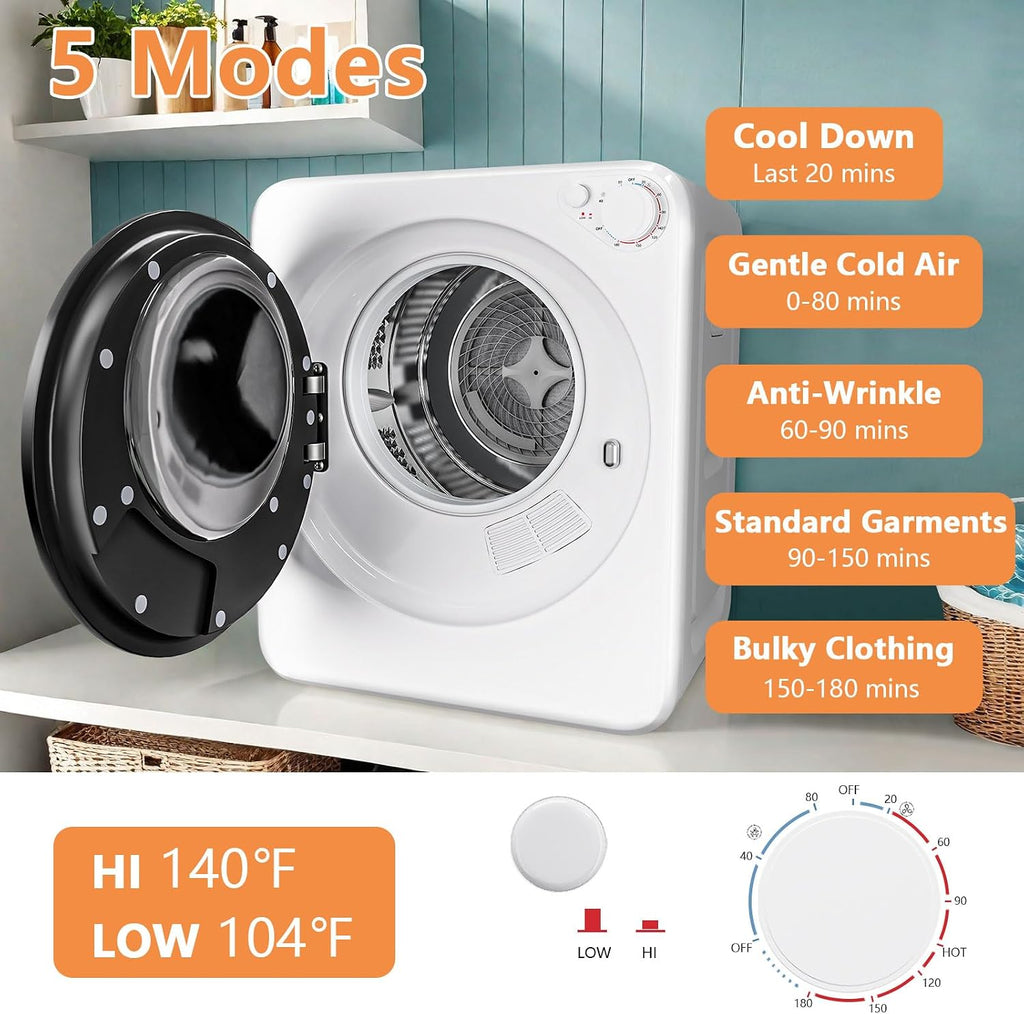 DOGHLY Portable Washer and Dryer Combo Set, 17Lbs Full-Automatic Washing Machine and 1.8 Cu.Ft Portable Clothes Dryer, Compact Washer and Dryer with Stainless Steel Inner Tub, for Apt, Dorm, Home