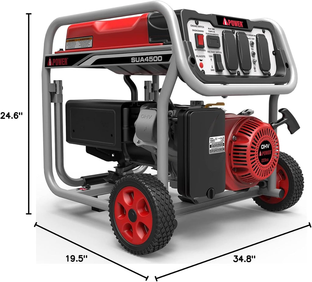 A-iPower SUA4500 4500 Watt Portable Generator Gas Powered Wheel Kit Included, EPA/CARB complied