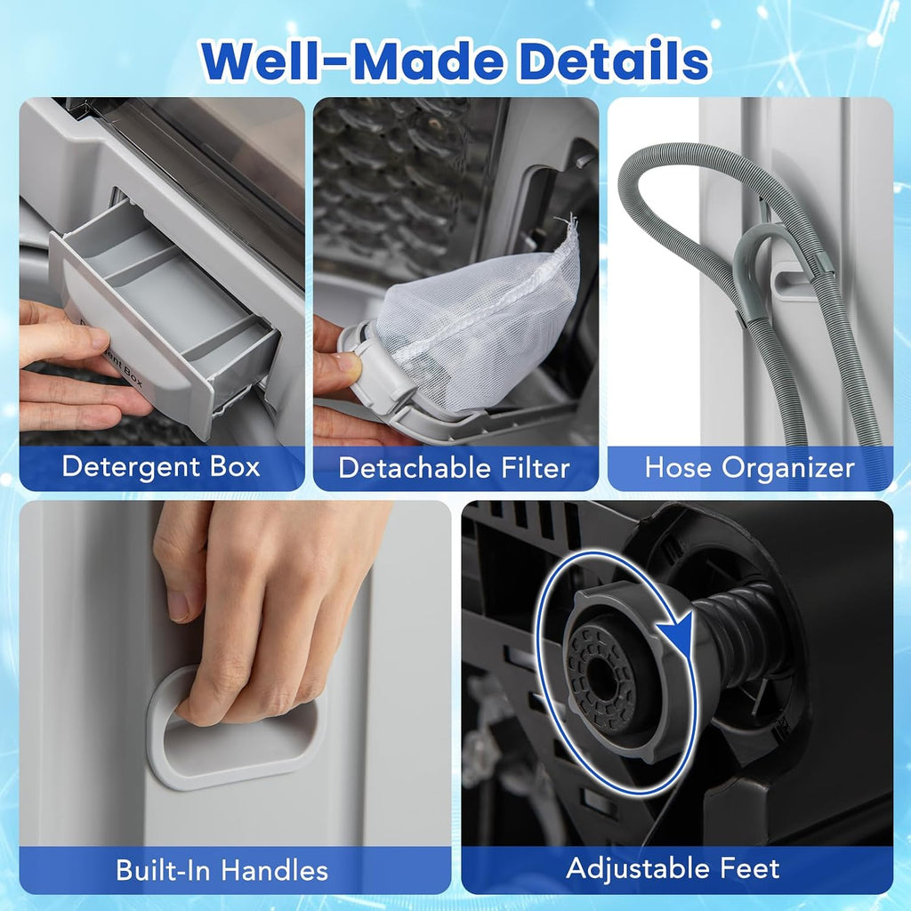 COSTWAY Portable Washing Machine, 11 LBS Full Automatic Portable Washer with 8 Modes, 10 Water Levels, LED Display & Built-In Drain Pump, 1.5 Cu.Ft. Washer & Spinner Combo for Apartment RV (Grey)
